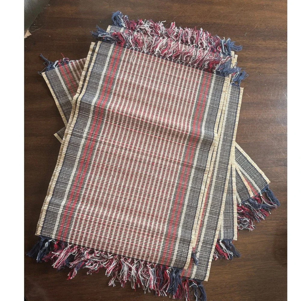 Pottery Barn Red, White & Blue Bamboo‎ Striped Placemats 8 Patriotic 4th of July